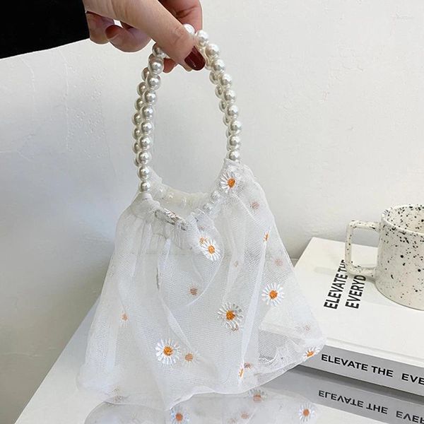 Umhängetaschen Sommer Perlenkette Ladies Bag Fashion Blumen Muster Mesh einfache süße kleine Handtaschen Frauen Geldbörsen 060