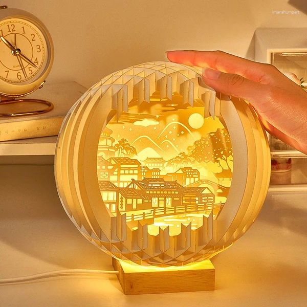 Tischlampen Chinesische kreative LED Night Light Moderne einfache Schlafzimmer Nachtleuchte Studie Schalter Dekor Geburtstag Geschenkpapier Carving