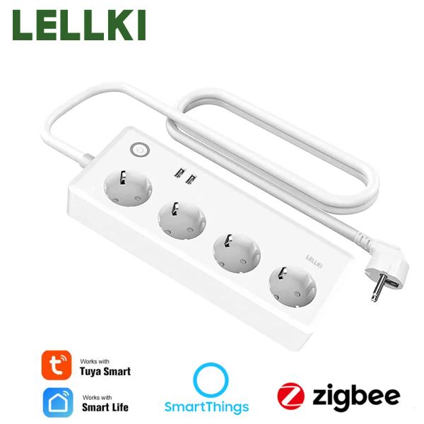 Plugs Lellki ZigBee Power Strip tuya smart switch plug plug soket elétrico zigbee2mqtt Cord 1.8 com Alexa SmartThings