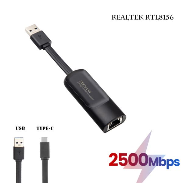 Mäuse 2500 Mbit / s USB C 2,5 g externer Kabel -Netzwerkkarten -Typec -typec zu RJ45 Converter Ethernet LAN -Adapter -Hub für Buch Ethernet