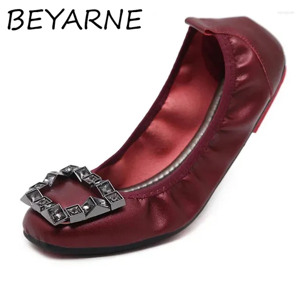 Sapatos casuais beyarnefashion boat boat women flok couro macio apartamentos femininos elegantes calçados de escritório