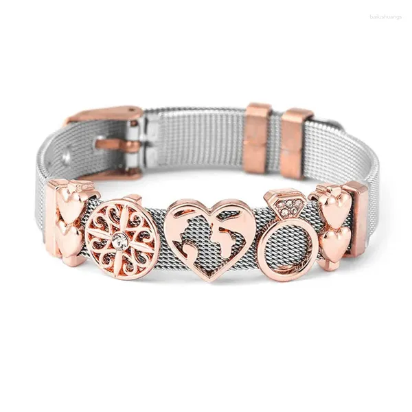 Charm Armbänder Edelstahl -Netzarmband mit Herzkronen -Schlitten Perlen Diy Brand Schmuck Geschenk für Frauen Männer Sommerstil