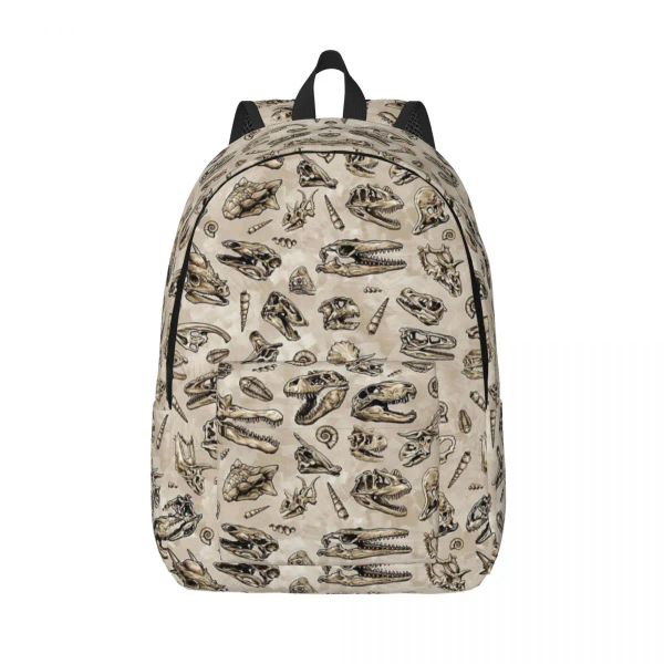 BASSE REX Dinosaur Skull Schizzo piastrellata Piallificata Backpack Natural Natural Middle High College School Borse Teens Daypack Travel