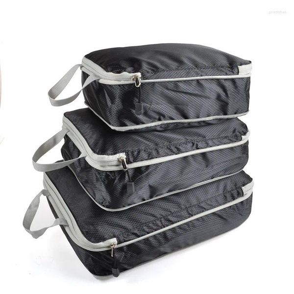 Sacos de armazenamento 3 peças/conjunto de cubos de embalagem compressíveis Organizador de viagem à prova d'água dobrável Nylon portátil bagagem de bolsa