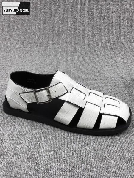 Sandalet Harajuku Kadın Düz Sandal Yaz Tokalı Dokuma Dokuma Gladyatör Günlük Ayakkabılar Katı İçi Döküm Yuvarlak Yuvarlak Toe Kadın Roman