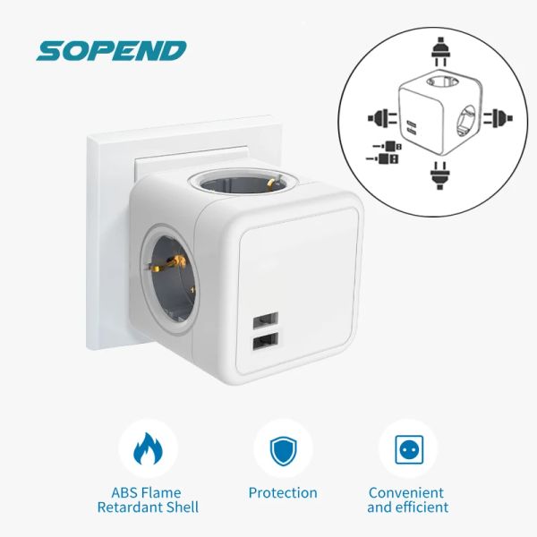 Fişler Sopend AB Duvar Güç Şeridi 4 AC Outlet Smart 2 USB Ports Taşınabilir Çok Soket Powercube Aşırı Yük Koruma Ağ Filtresi