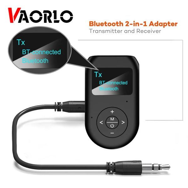 Adattatore VAORLO Bluetooth 5.0 Transmittetore ricevitore audio con manici per microfono Visualizzazione LCD Chiamata Adattatore wireless stereo Aux da 3,5 mm per TV