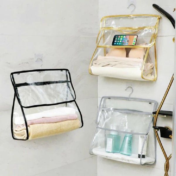 Aufbewahrungstaschen wasserdichtes transparentes Bag Badezimmer für Kleidung Telefon Hänge Haken Dusche Haus Schlafsaalbad Organizer