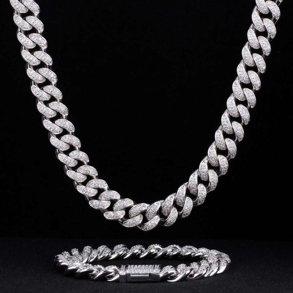 KRKC Co Hip Hop Schmuck 12mm 20 Zoll Weiß gefahren kubanische Kette 14K Weißgold Kubanische Verbindungsketten Micro Pave Cuban Link