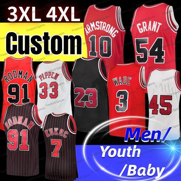 Uomini bambini baby derrick 1 rose toni pippen 7 nera vintage rodman dwyane 3 wade maschi magliette rosse nera bianca 2t 3t