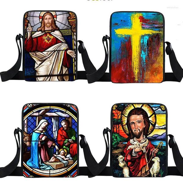 Pintura de bolsa Jesus Padrão colorido ombro Mulheres Bolsas Crossbody Meninos e Meninas Bola Mini Messenger