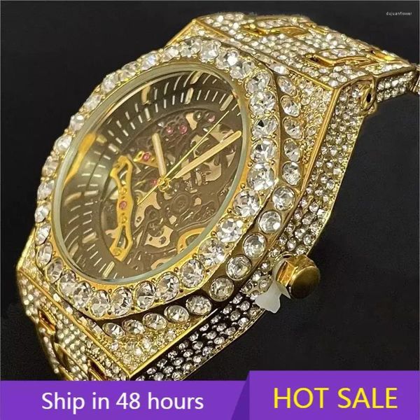 Armbanduhr Luxus Automatic Mechanical Watch Men Hip Hop Brand Missfox Steel Full Iced Diamond Jewelry Gold Armbandwatch Fashion Man 2024