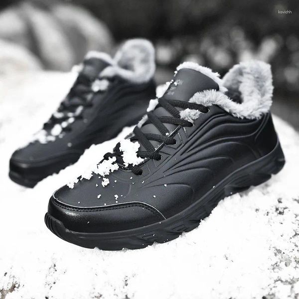 Lässige Schuhe Baumwollmänner Winter Plüsch Leder warme Schnüre -up schwarze Turnschuhe Dessinger Zapatos de Hombre Plus Size 47