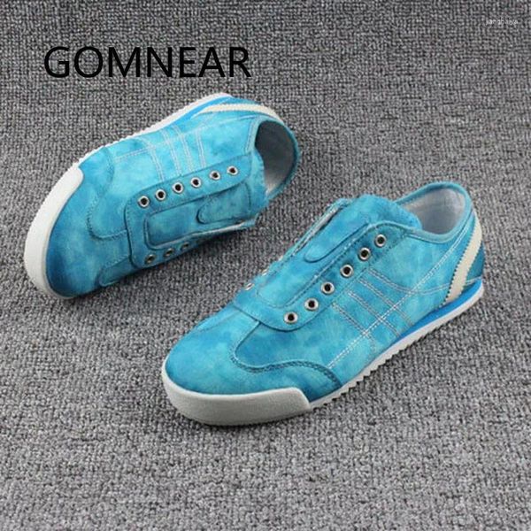 Lässige Schuhe Gomnear flache blaue Leinwand Frauen Sommer atmungsaktiv