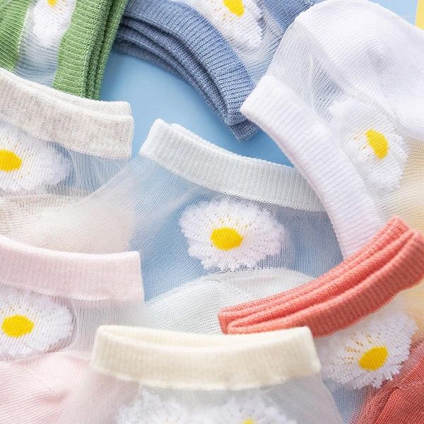 Herrensocken 5 Sommerpaar Dünn transparent Daisy Conbon Farbe Glasfaser Frauen 2024 Stil süßes Mädchen