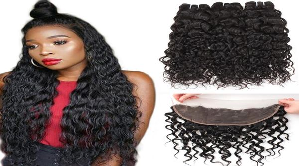 8a Cabelo humano virgem brasileiro 3Bundles com 13x4 Ear a orelha Lace Water Water Water Deep Loose Wave Lowy Curly Human Hair Bundle8898733