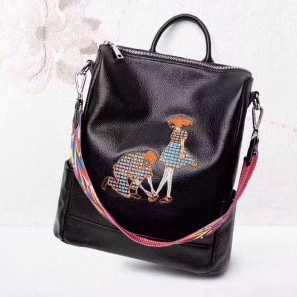 2024 Bolsa de designer Bolsa de luxo Bolsa de crossbody New Real Leather Mackpack simples camada de cabeceira de cheiro de cheiro de bordado de ombro único Backpack de dupla fins de uso duplo