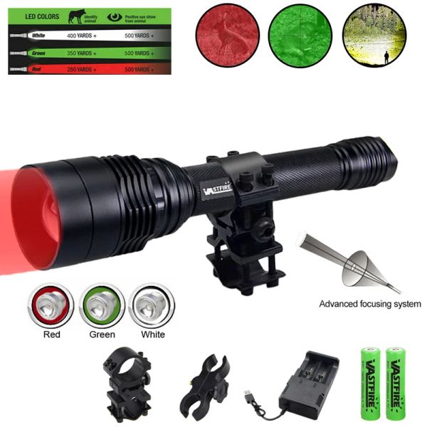 Scopi Flashlight Green/Red/White Hunting 500 iarde Torcia tattica Acqua Resistente alla lanterna zoomabile con montaggio dell'ambito