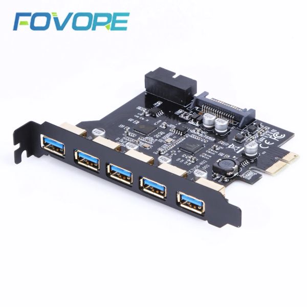 Kartlar 5 bağlantı noktası PCIE - USB 3.0 Hub PCI Express Genişletme Kartı Adaptörü 5 Gbps Hız Windows XP/VISTA/WIN7/8/10 için güvenilir NEC yonga seti