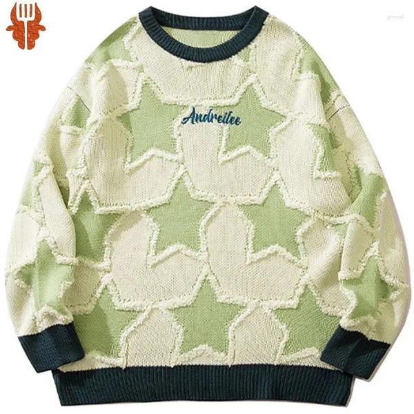 Erkek Sweaters Vintage Beş Noktalı Yıldız Kazak Erkekler Kış Retro Hip Hop Trik Sikesi Külot Örgü Sokak Giyim 2024 Kadın Büyük Boy