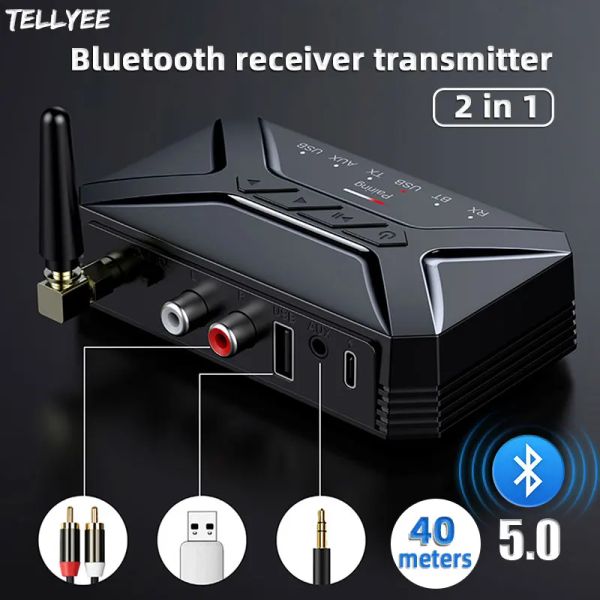 Adaptador 40m Receptor de transmissor de áudio Bluetooth HD Baixa Latência Bluetooth5.0 Adaptador de 3,5 mm Aux Jack RCA USB para TV PC fone de ouvido