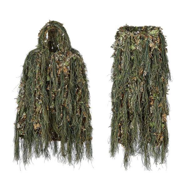 Наборы костюмов Гилли Охотника за лесами 3d бионические листья маскируют униформу CS зашифрованные камуфляжные костюмы устанавливают военные тактические тактические.