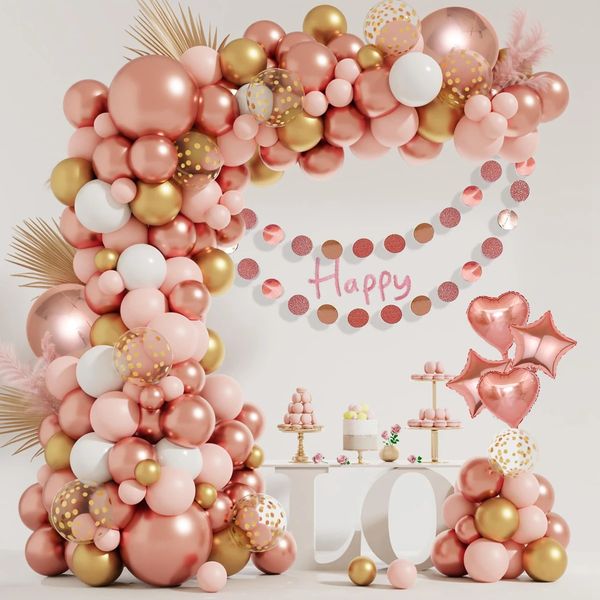 Rose Gold Gold Pink Balloon Chain Set Birthday Party Decoration Atmosfera per festività First 240418