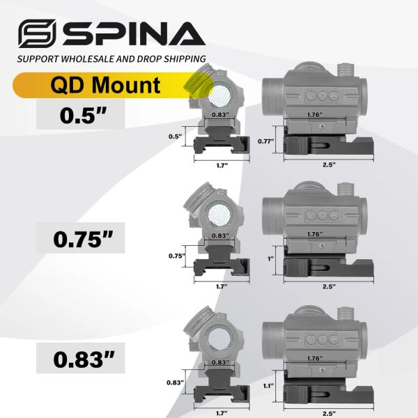 Escopo espinha qd riser 0,5/0,75/0,83 polegada adaptador de montagem com lanterna de lanterna de luz rápida Visão de luz vermelha de caça aos dot