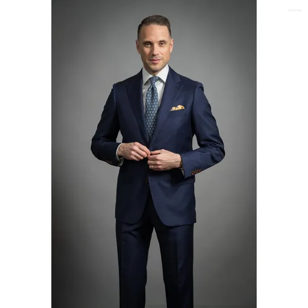 Ternos masculinos de luxo de luxo com peito marinho azul lapela slim fit wedding noivo roupas de 2 peças de calças elegantes blazer elegante