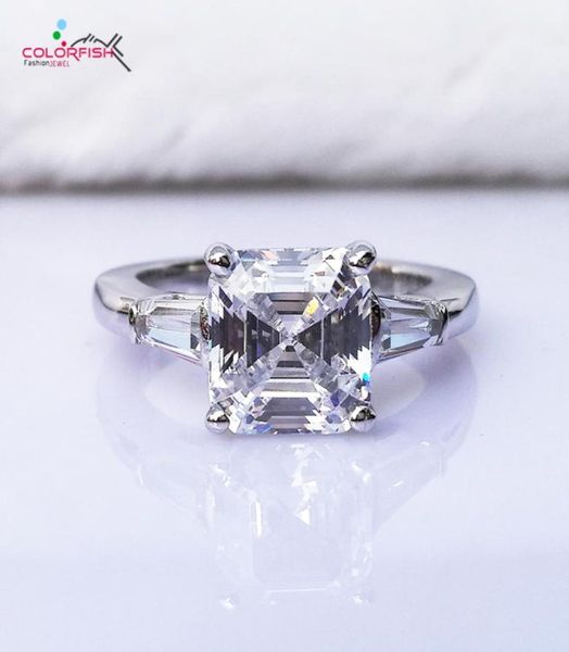 Pesce colore lussuoso asscher taglio tre anelli di fidanzamento in pietra 3 carati brillanti nscd sintetici donne 925 anello nuziale in argento sterling j7506766