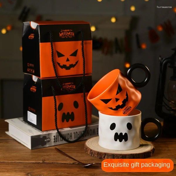 Canecas Halloween Caneca Kawaii Conjunto de café de copo de água Cartoon Ghost Elf Ceramic Milk Juice Novty Gifts for Friends