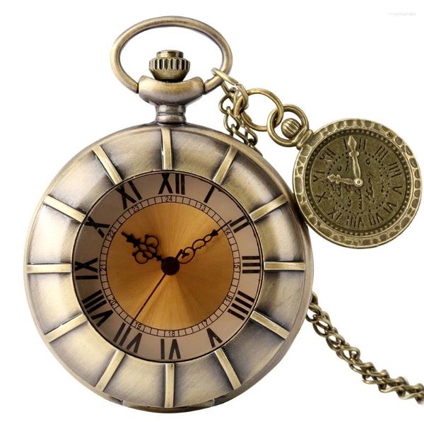 Relógios de bolso Retro Bronze Colar de Bronze Assista Homens Mulheres Transparente Liga de Vidro da Liga Metal Numbers Romanos Dial Dial Clock Presente