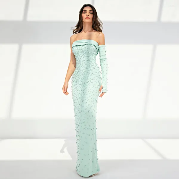 Платья для вечеринок SCZ096 Jancember Burquoise Blue Luxury Dubai Вечер с мысом 2024 Green Arabic Women Wedding Formal Plortings