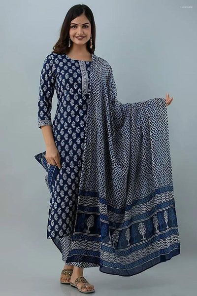 Roupas étnicas Indigo Kurti e Palazzo com Dupatta Women India Pakistani Set