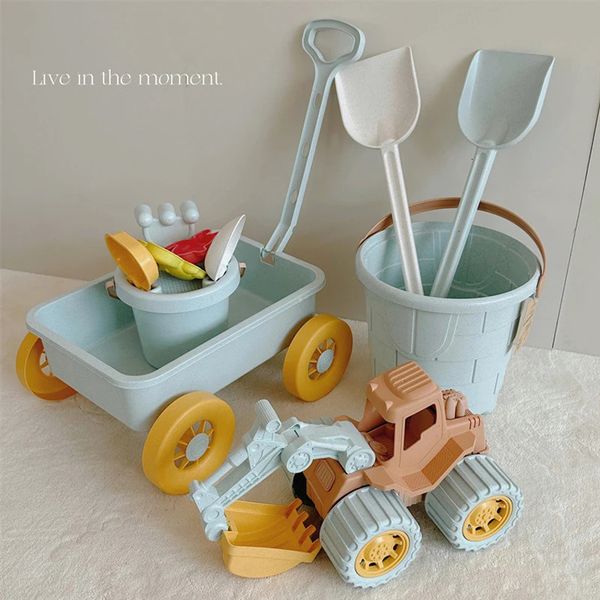 BEACH Set Toys for Kids Trolley Bulldozer Wheat Straw Summer Seaside Play Sand Water Game Toyssnow 240411