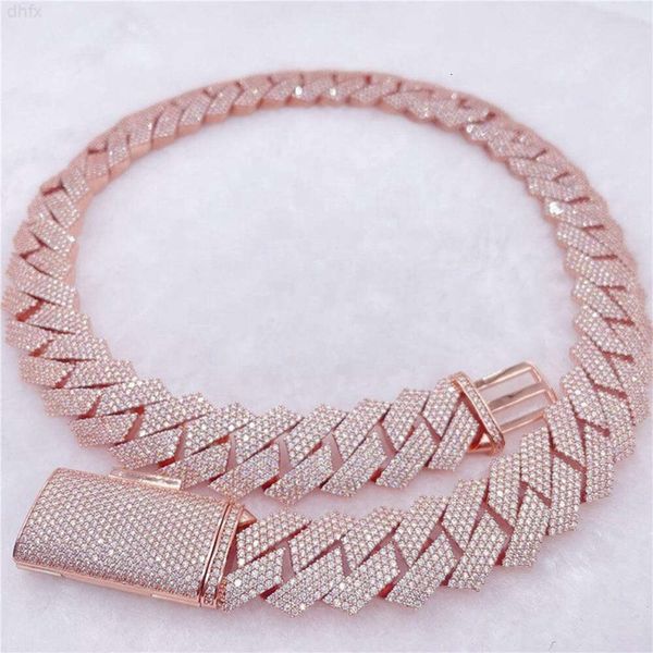 Пользовательский VVS Moissanite Big Hip Hop Mens Rapper Rapper Diamond Chain Coolcelace 4 ряд ряд Choker Choker Cuban Link Chain 18 мм 20 мм