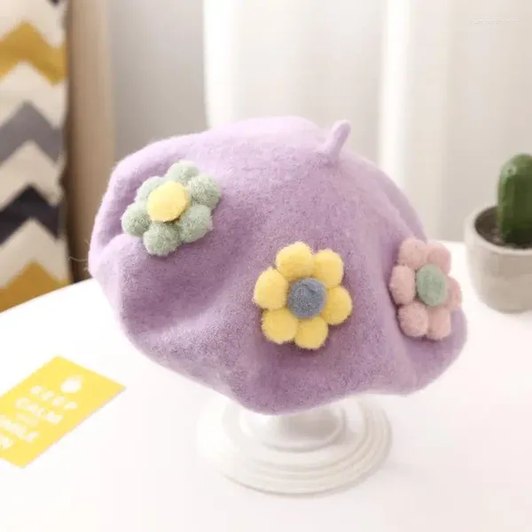 Berets Prinzessin Kinder Mädchen Baby Wolle Beret Hut süße Super Spring Herbst Eltern Frauen Kinder drei Blumen Maler Maler