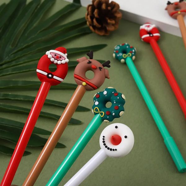 Stifte 12/60 PCs Großhandel kreative Cartoon Soft Weihnachten Donut Gel Stift Student Süßes Styling Signature Stift Office Geschenk