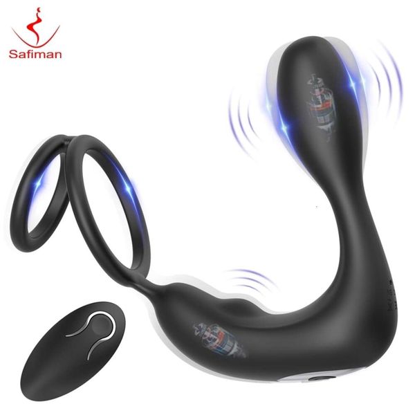 Safiman Prostate Massager Vibrador Anal Male Male Sexy Toys com anel de pau Plugues de bunda vibratória para homens 12 Modos de vibração sem fio