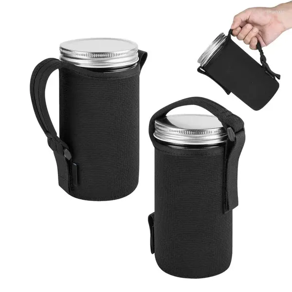 Garrafas de armazenamento Bolsas de jarra de pedreiro 2pcs elástica neoprene manga garrafa preta para xícaras de mangas portáteis