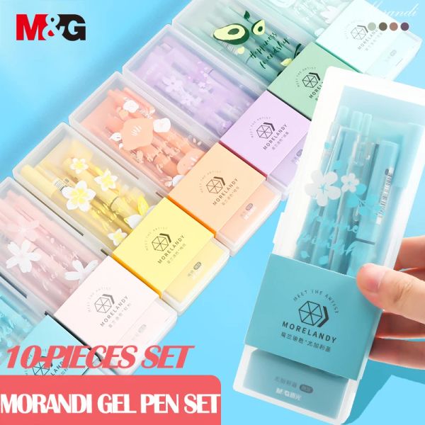 Pens mg colorido Morandi Gel Pen Conjunto de secagem rápida Kawaii Bullet/agulha ponta 0,35 mm/0,5 mm Black Ink School Stationery Supply Supply