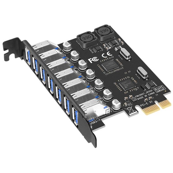 Cartas USB 3.0 Adaptador de Card de Expansão PCIE 7 Portas USB 3.0 Adaptador de cubo Controlador externo PCIE Extender PCI Express Card para Desktop