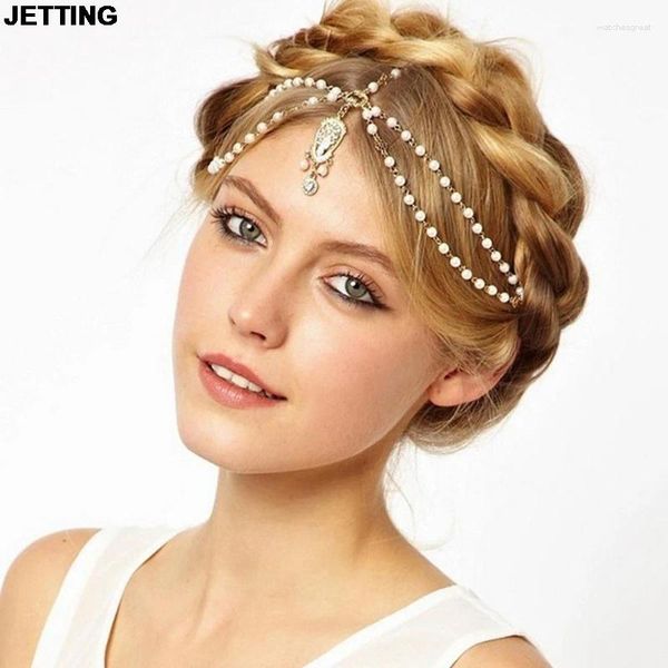 Clip per capelli jetting spiaggia in lega di gioielli a catena piastra a testa di perle foglie di perle Bindi Accessories Boho Headband