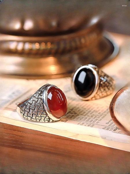 Anelli di cluster Vintage Red Agate Gemstone Anello Maschio Silver Personal Texture Tessture Food Female Sense Advanced Sense