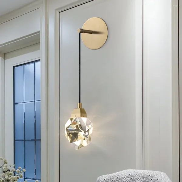 Duvar lambası minimalist kristal modern kolye hafif oturma odası yatak odası yatak odası elmas tasarım altın ev dekor kristal led aplikler