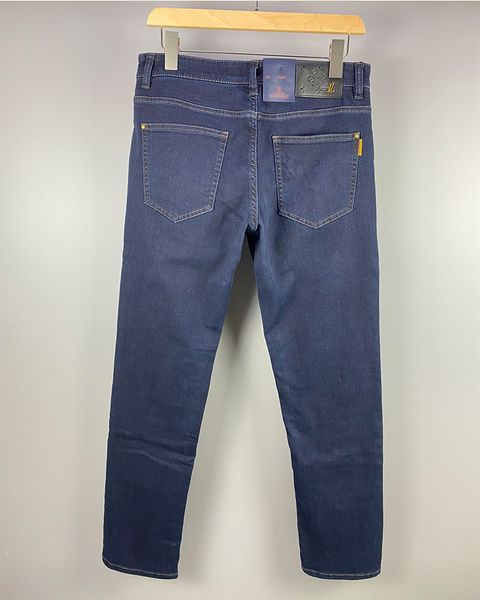 Мужские джинсы дизайнер L модные бренды тонкие брюки Slim Fit v Толстые вышитые синие серые брюки Новый продукт Высокий качественный качественный