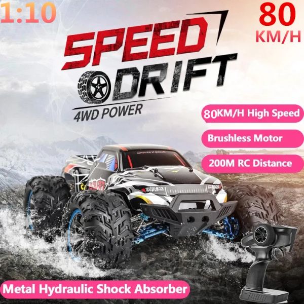 CAR High Speed Speed 80 km/h 4wd sem escova de controle remoto carro metal liga hidráulica 200m Drift Racing Buggy RC Cruck Model Toy