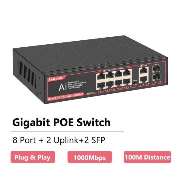 Маршрутизаторы Ienron Ethernet Switch Poe Gigabit Switch 10 12 11 Ports 1000 Мбит / с быстро сетевой переключатель POE Ethernet Splitter для маршрутизатора Wi -Fi