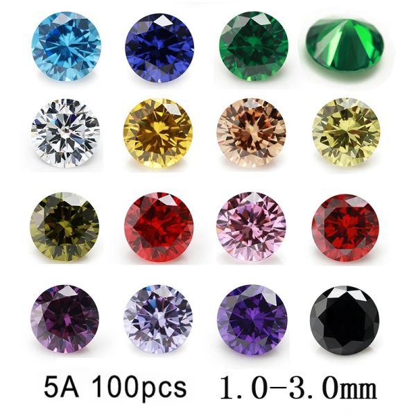 Schmuck 100pcs 1mm 2 mm 3 mm (1,0 ~ 3,0 mm) AAAAA Runde Kubikzirkonia Stein Lose weiß goldgelb Voilet Olivengrün schwarzrosa