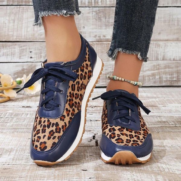 Lässige Schuhe Flats Leopard Sport Frauen Frühling Mode-Sneaker 2024 Lauf Walking Schnüre-up-Wanderwanderung gemütlicher weibliche Zapatos